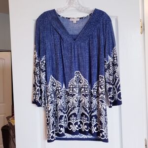 Dress Barn Blue and White Embellished Tunic